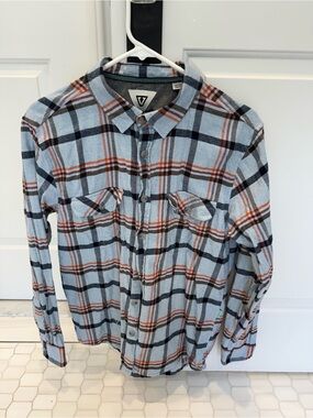 Vissla Men's Light Blue Plaid Button-Up Shirt